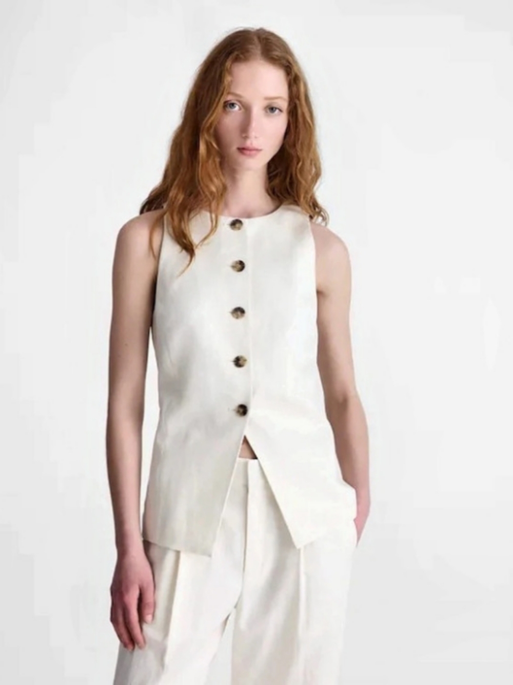 Madewell Button-Front Linen Blend Tank in White Size 12